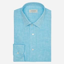 Shirt  solid  turquoise linen zephyr, collar style  updated straight point collar with short points - Product thumbnail image 1 showing different views and angles