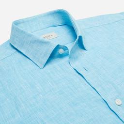 Shirt  solid  turquoise linen zephyr, collar style  updated straight point collar with short points - Product thumbnail image 2 showing different views and angles