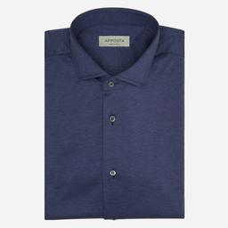 Shirt  solid  navy blue cotton jersey double twisted, collar style  updated spread collar with short points - Product thumbnail image 1 showing different views and angles