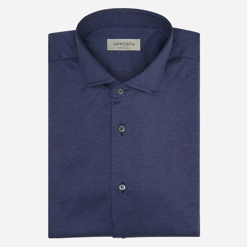Shirt  solid  navy blue cotton jersey double twisted, collar style  updated spread collar with short points - Product image