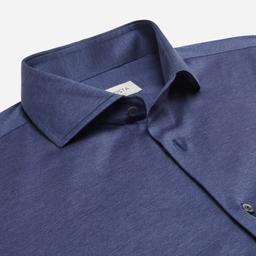 Shirt  solid  navy blue cotton jersey double twisted, collar style  updated spread collar with short points - Product thumbnail image 2 showing different views and angles