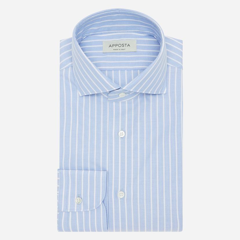 Shirt  striped  light blue cotton oxford double twisted supima cotton, collar style  lower spread collar - Product image