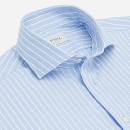 Shirt  striped  light blue cotton oxford double twisted supima cotton, collar style  lower spread collar - Product thumbnail image 2 showing different views and angles