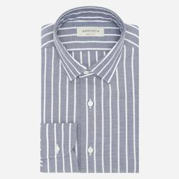 Shirt  striped  navy blue stretch cotton pinpoint oxford, collar style  updated straight point collar with short points - Product thumbnail image 1 showing different views and angles