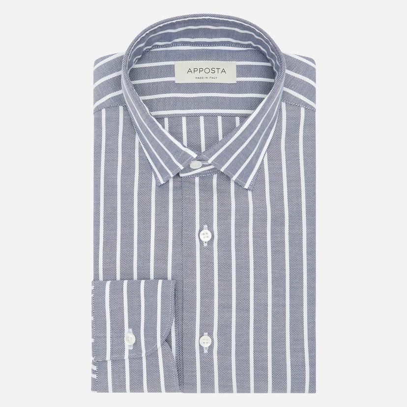 Shirt  striped  navy blue stretch cotton pinpoint oxford, collar style  updated straight point collar with short points - Product image