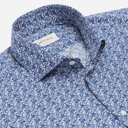 Shirt  floral  navy blue cotton plain, collar style  updated spread collar with short points - Product thumbnail image 2 showing different views and angles