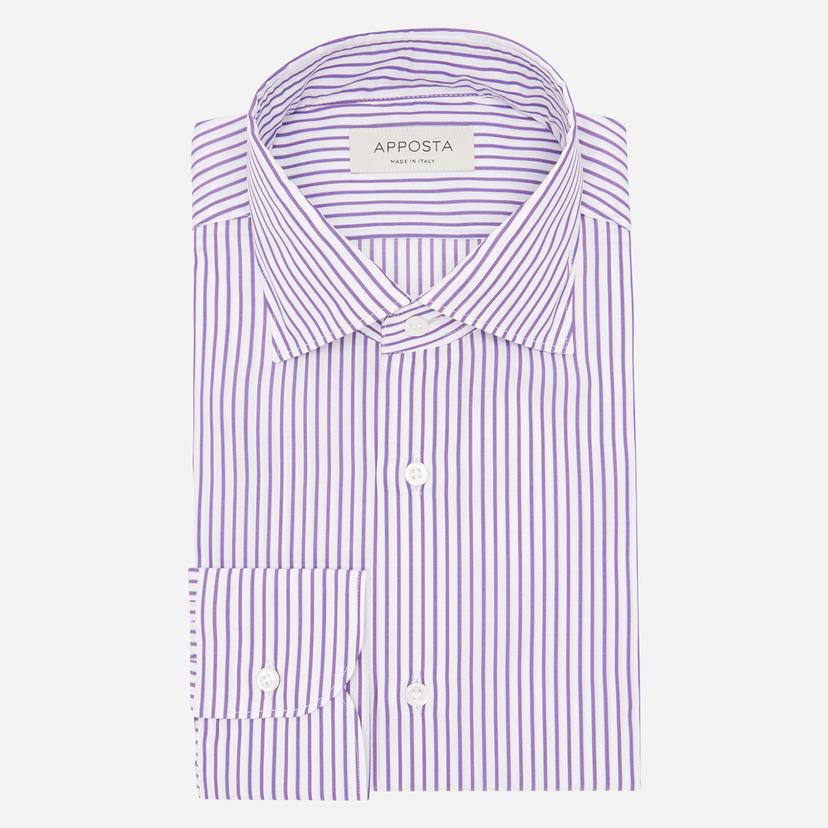 Shirt  striped  violet cotton twill, collar style  semi-spread collar - Product image