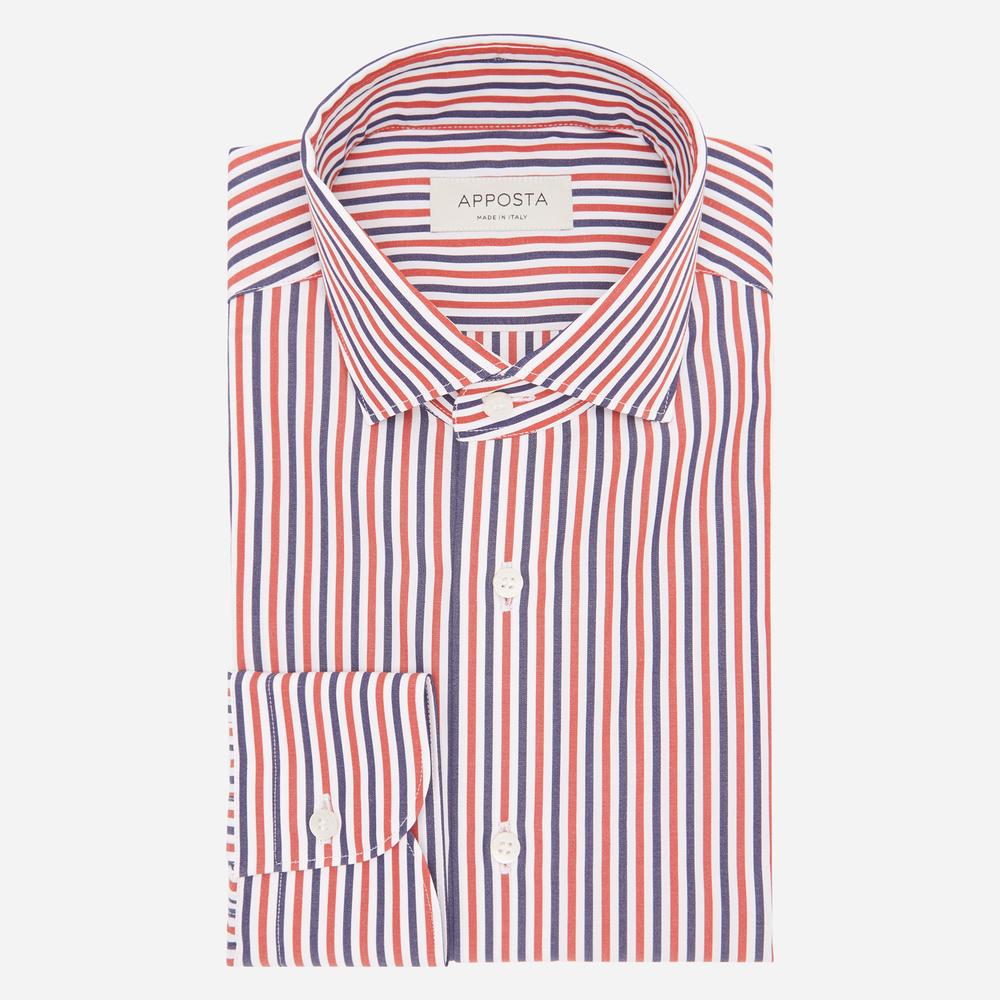 Shirt  striped  red cotton poplin, collar style  updated straight point collar with short points - Apposta Clothing product