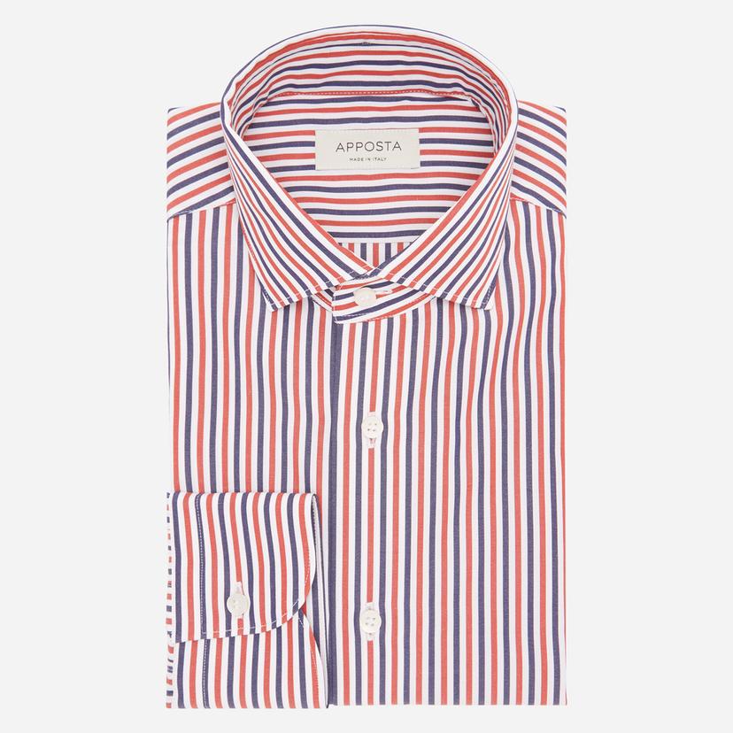 Shirt  striped  red cotton poplin, collar style  updated straight point collar with short points - Product image