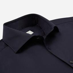 Shirt  solid  navy blue 4-way stretch poplin sensitive, collar style  updated spread collar with short points - Product thumbnail image 2 showing different views and angles