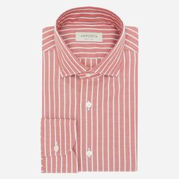 Shirt  striped  red cotton oxford, collar style  updated spread collar with short points - Product thumbnail image 1 showing different views and angles