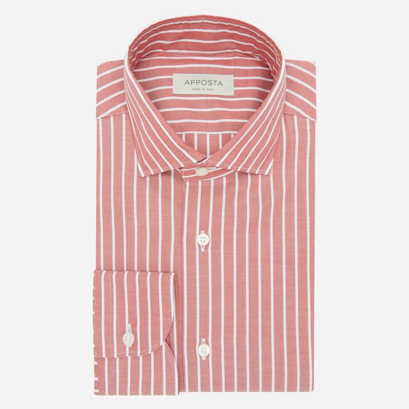 Shirt  striped  red cotton oxford, collar style  updated spread collar with short points - Product image