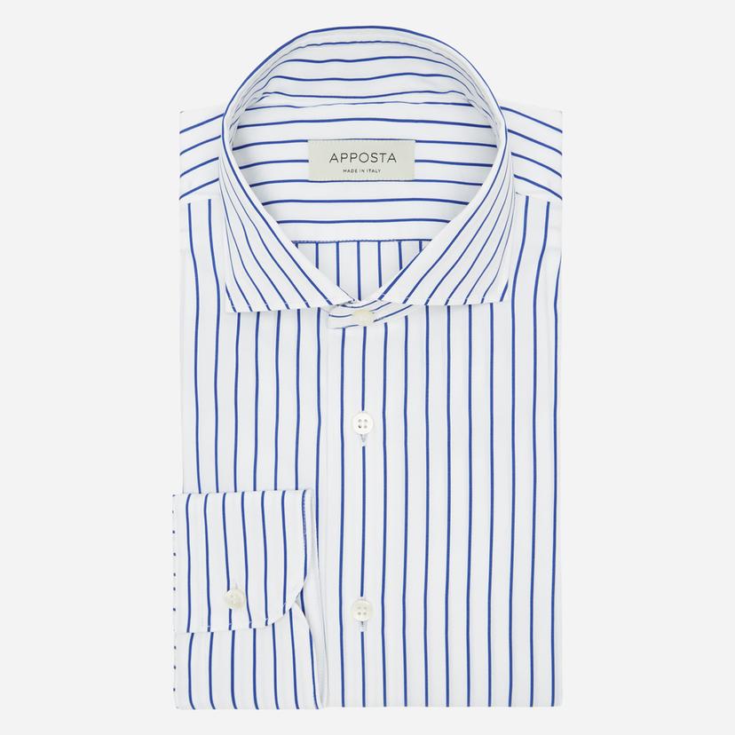 Shirt  striped  navy blue cotton poplin, collar style  lower spread collar - Product image