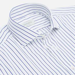 Shirt  striped  navy blue cotton poplin, collar style  lower spread collar - Product thumbnail image 2 showing different views and angles