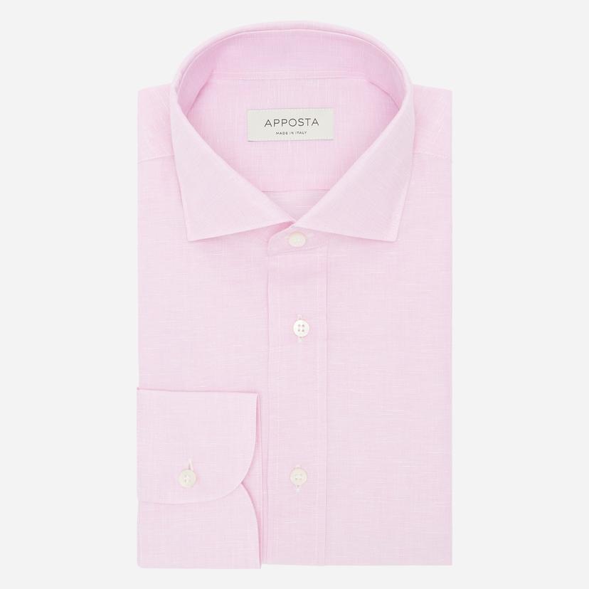 Shirt  solid  pink cotton-linen plain, collar style  updated spread collar with short points - Product image