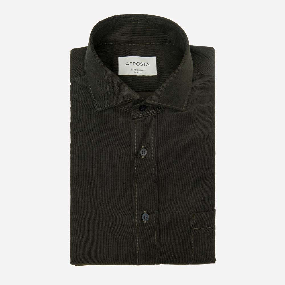 Shirt  solid  green cotton textured, collar style  updated spread collar with short points - Apposta Clothing product