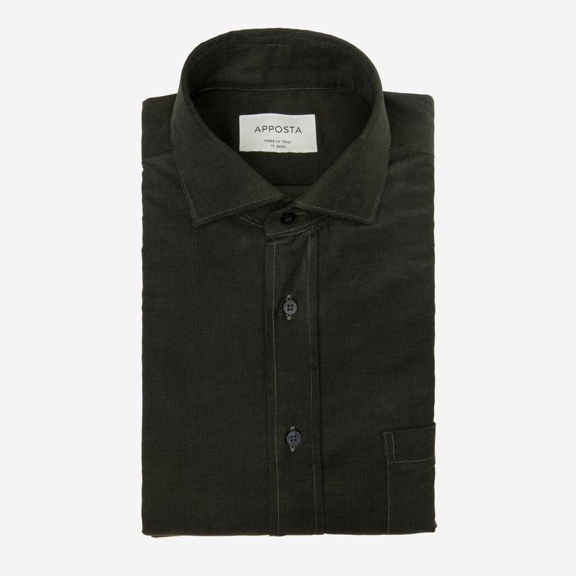 Shirt  solid  green cotton textured, collar style  updated spread collar with short points - Product image