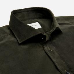 Shirt  solid  green cotton textured, collar style  updated spread collar with short points - Product thumbnail image 2 showing different views and angles