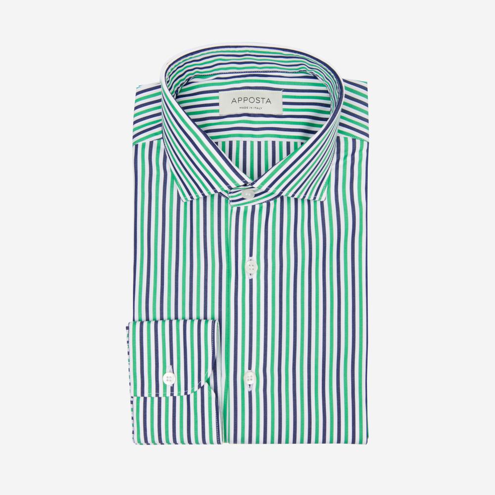 Shirt  striped  green cotton poplin, collar style  updated spread collar with short points - Apposta Clothing product