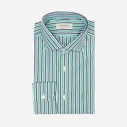 Shirt  striped  green cotton poplin, collar style  updated spread collar with short points - Product thumbnail image 1 showing different views and angles