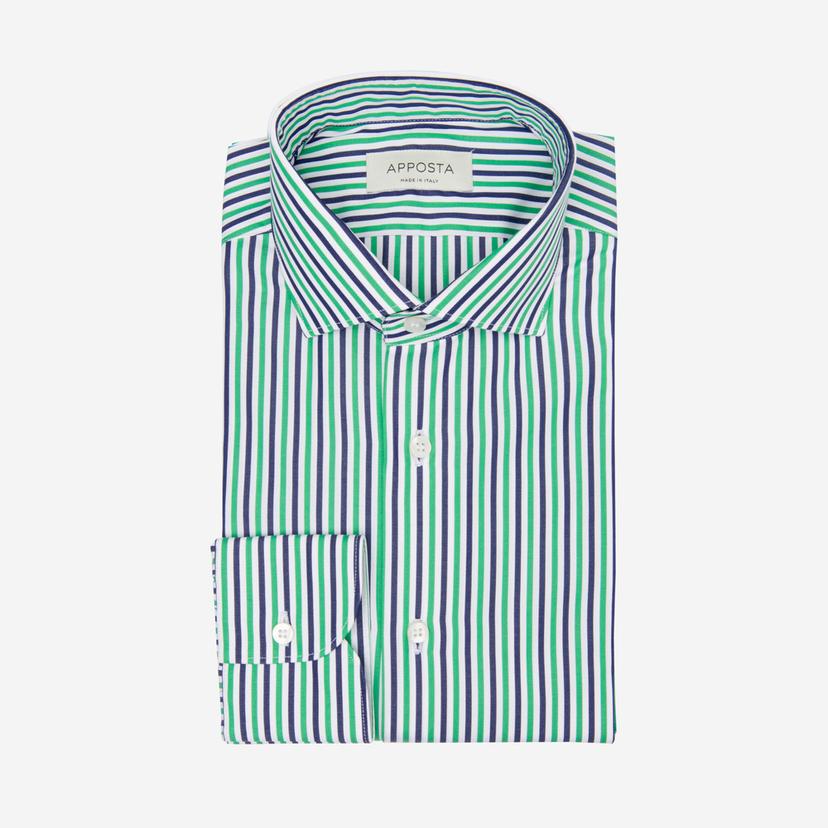 Shirt  striped  green cotton poplin, collar style  updated spread collar with short points - Product image