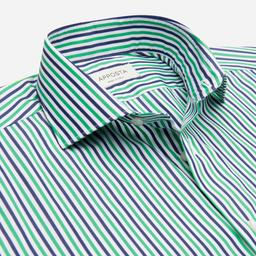 Shirt  striped  green cotton poplin, collar style  updated spread collar with short points - Product thumbnail image 2 showing different views and angles