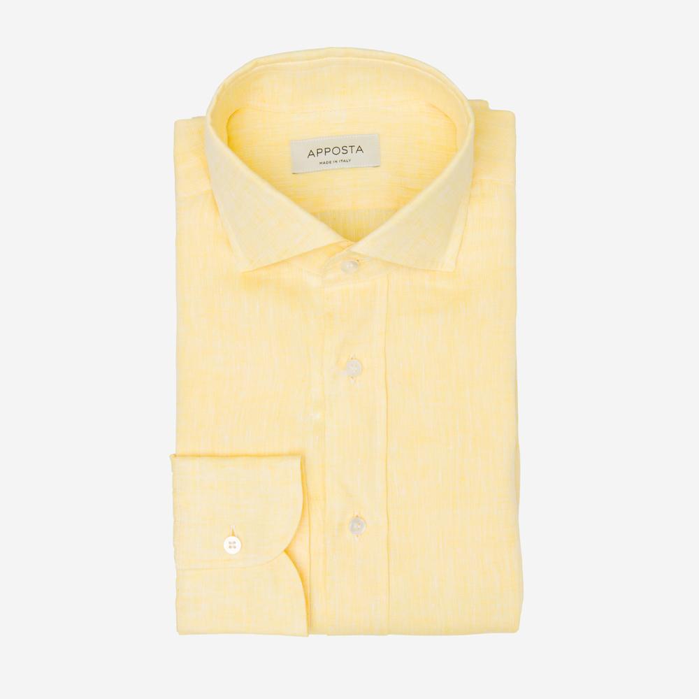 Shirt  solid  yellow linen plain, collar style  updated spread collar with short points - Apposta Clothing product