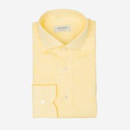 Shirt  solid  yellow linen plain, collar style  updated spread collar with short points - Product thumbnail image 1 showing different views and angles