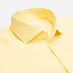 Shirt  solid  yellow linen plain, collar style  updated spread collar with short points - Product thumbnail image 2 showing different views and angles