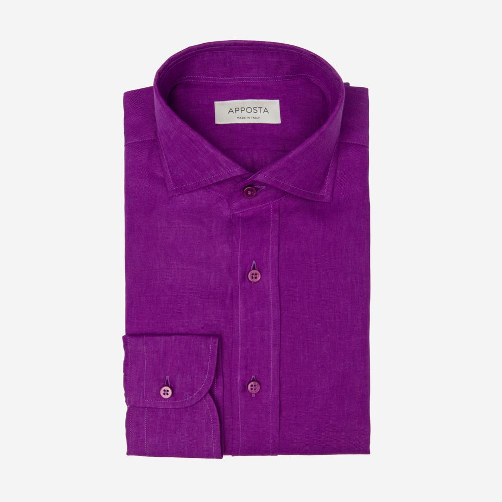 Shirt  solid  violet linen plain, collar style  updated spread collar with short points - Apposta Clothing product