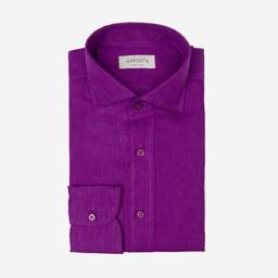 Shirt  solid  violet linen plain, collar style  updated spread collar with short points - Product thumbnail image 1 showing different views and angles