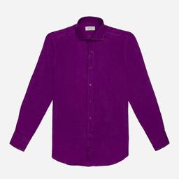 Shirt  solid  violet linen plain, collar style  updated spread collar with short points - Product thumbnail image 2 showing different views and angles