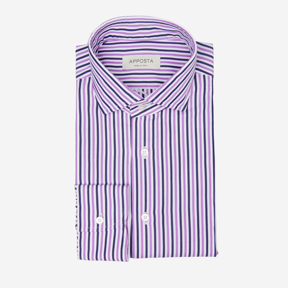 Shirt  striped  violet cotton poplin, collar style  updated spread collar with short points - High quality product image showing Shirt  striped  violet cotton poplin, collar style  updated spread collar with short points details and features