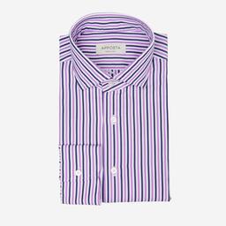 Shirt  striped  violet cotton poplin, collar style  updated spread collar with short points - Product thumbnail image 1 showing different views and angles