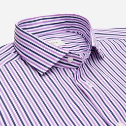 Shirt  striped  violet cotton poplin, collar style  updated spread collar with short points - Product thumbnail image 2 showing different views and angles