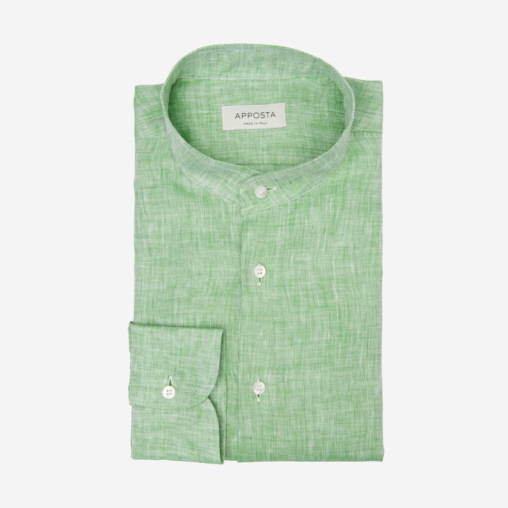 Shirt  solid  green linen zephyr, collar style  band collar - Apposta Clothing product