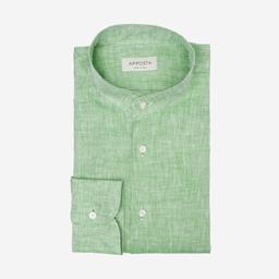 Shirt  solid  green linen zephyr, collar style  band collar - Product thumbnail image 1 showing different views and angles