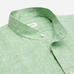 Shirt  solid  green linen zephyr, collar style  band collar - Product thumbnail image 2 showing different views and angles