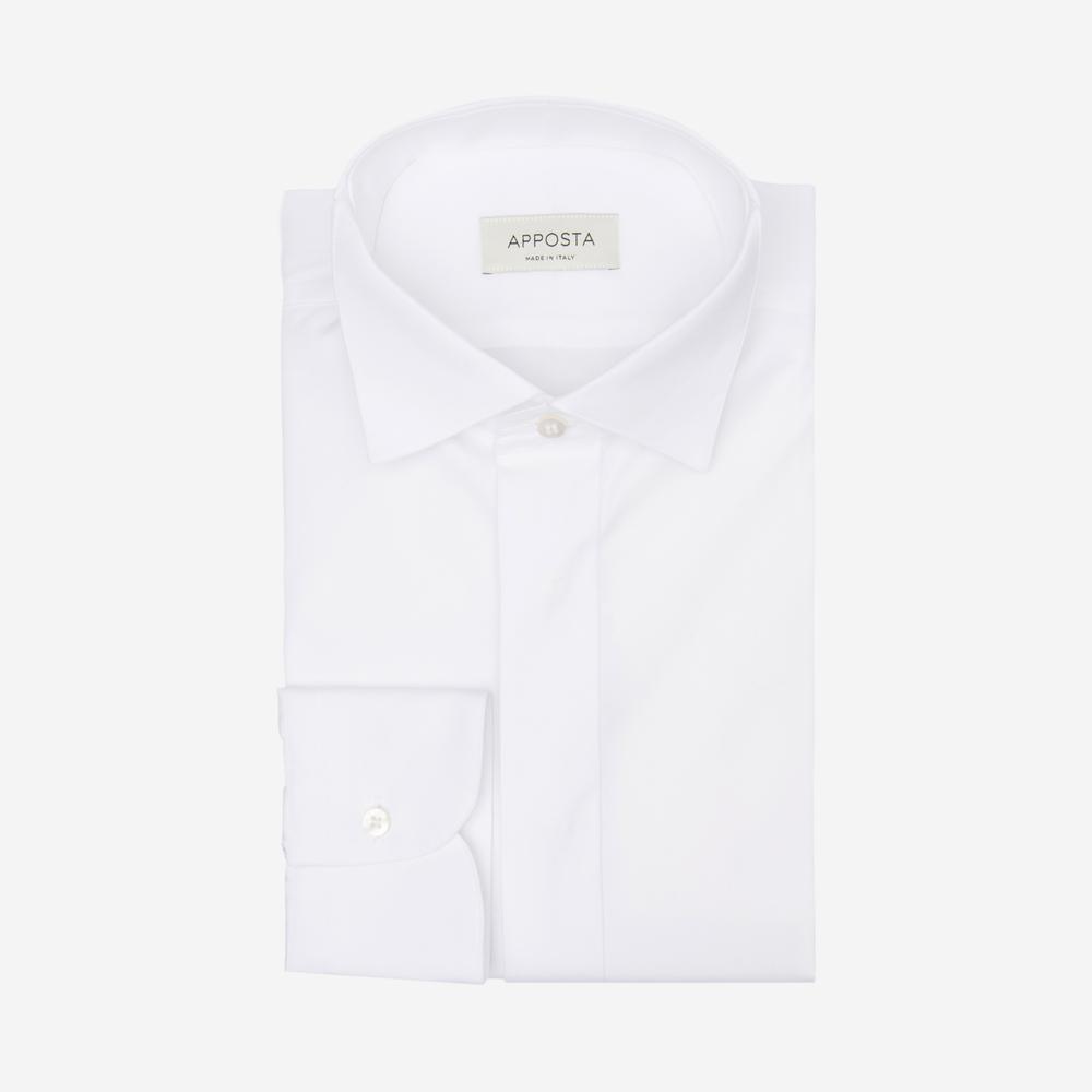 Shirt  solid  white cotton poplin double twisted giza 87, collar style  wing collar with funcional loop - High quality product image showing Shirt  solid  white cotton poplin double twisted giza 87, collar style  wing collar with funcional loop details and features