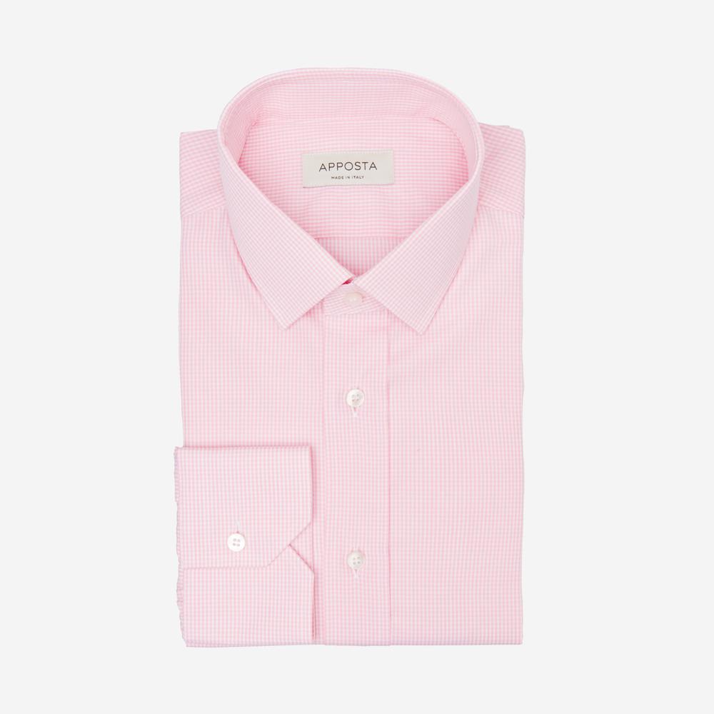 Shirt  small check  pink cotton plain double twisted, collar style  updated straight point collar with short points - High quality product image showing Shirt  small check  pink cotton plain double twisted, collar style  updated straight point collar with short points details and features