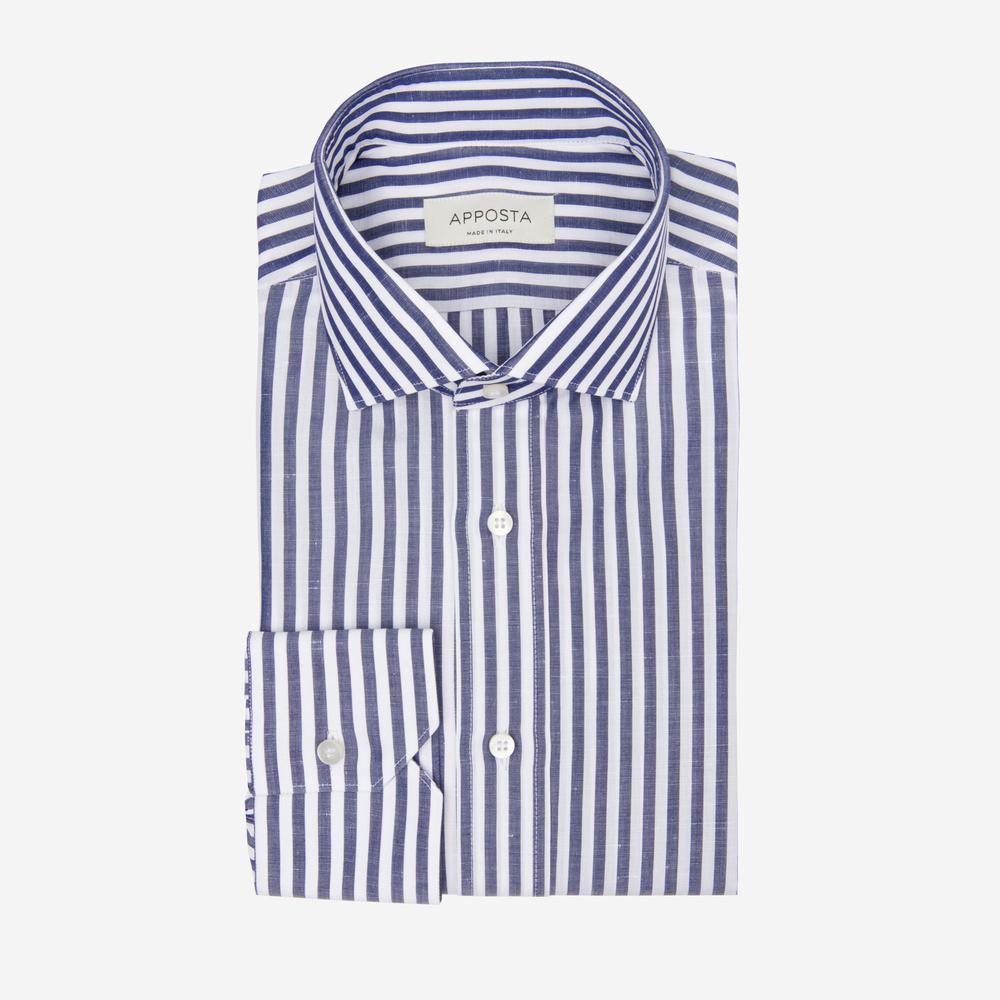 Shirt  striped  navy blue cotton-linen plain, collar style  updated spread collar with short points - Apposta Clothing product