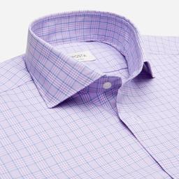 Shirt  prince of wales check  violet cotton twill double twisted giza 45, collar style  lower spread collar - Product thumbnail image 2 showing different views and angles