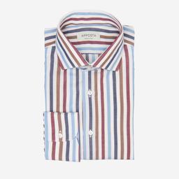 Shirt  striped  multi cotton-wool twill, collar style  updated spread collar with short points - Product thumbnail image 1 showing different views and angles