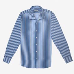 Shirt  striped  light blue cotton poplin double twisted, collar style  one piece collar - Product thumbnail image 2 showing different views and angles
