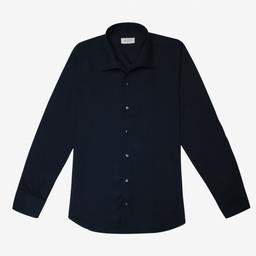 Shirt  solid  navy blue cotton poplin double twisted giza 45, collar style  one piece collar - Product thumbnail image 2 showing different views and angles