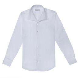 Shirt  solid  white cotton mock leno double twisted supima cotton, collar style  one piece collar - Product thumbnail image 2 showing different views and angles