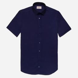 Shirt  solid  navy blue cotton oxford, collar style  low straight point collar - Product thumbnail image 2 showing different views and angles