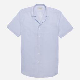 Shirt  solid  light blue cotton-linen plain, collar style  camp collar - Product thumbnail image 2 showing different views and angles
