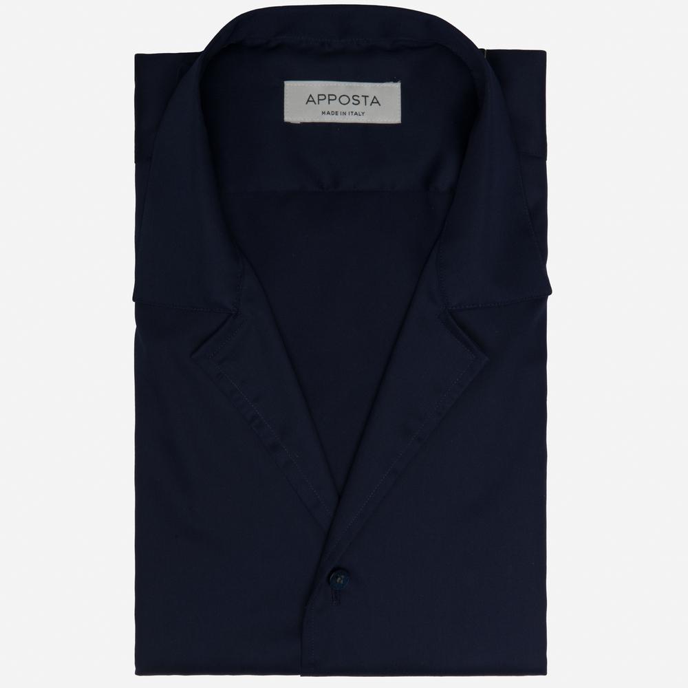 Shirt  solid  navy blue stretch poplin, collar style  camp collar - Apposta Clothing product