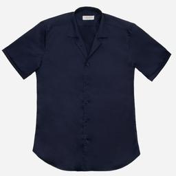 Shirt  solid  navy blue stretch poplin, collar style  camp collar - Product thumbnail image 2 showing different views and angles